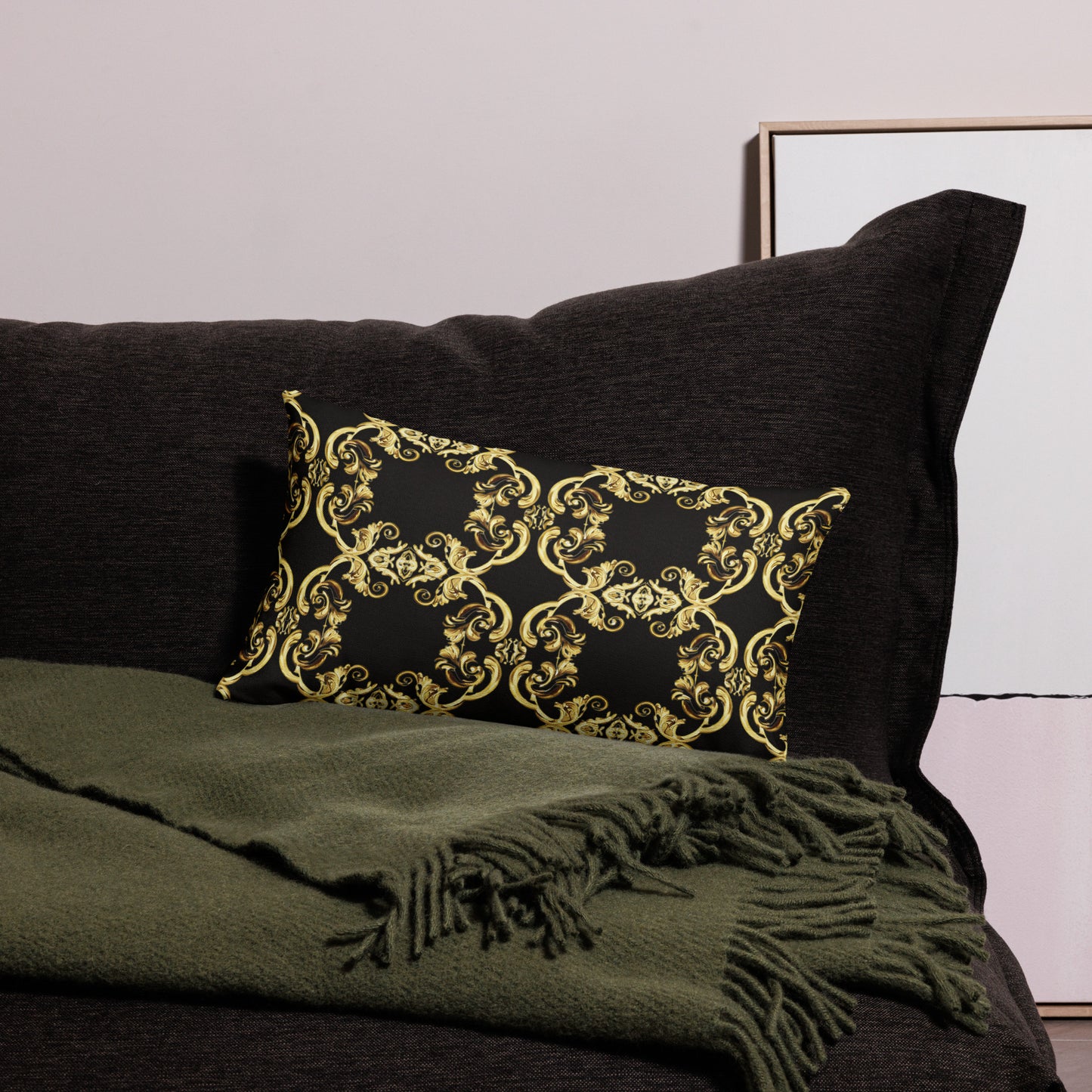 Gold Motif & Baroque Black Premium Decorative Pillows | Bach Baroque Harmony Collection