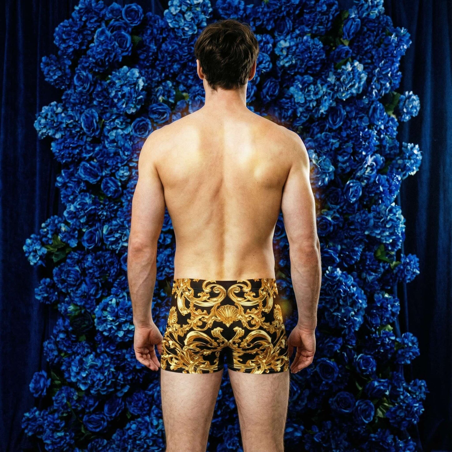 Baroque Black with Gold Shell & Acanthus Leaf Motif Men's Boxer Briefs | Bach Baroque Harmony Collection