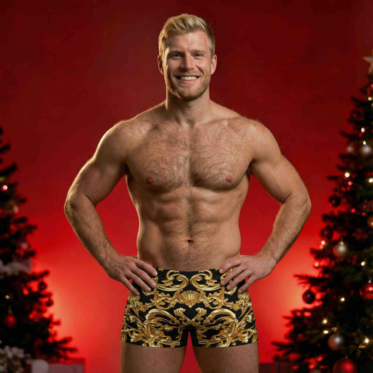 Baroque Black with Gold Shell & Acanthus Leaf Motif Men's Boxer Briefs | Bach Baroque Harmony Collection