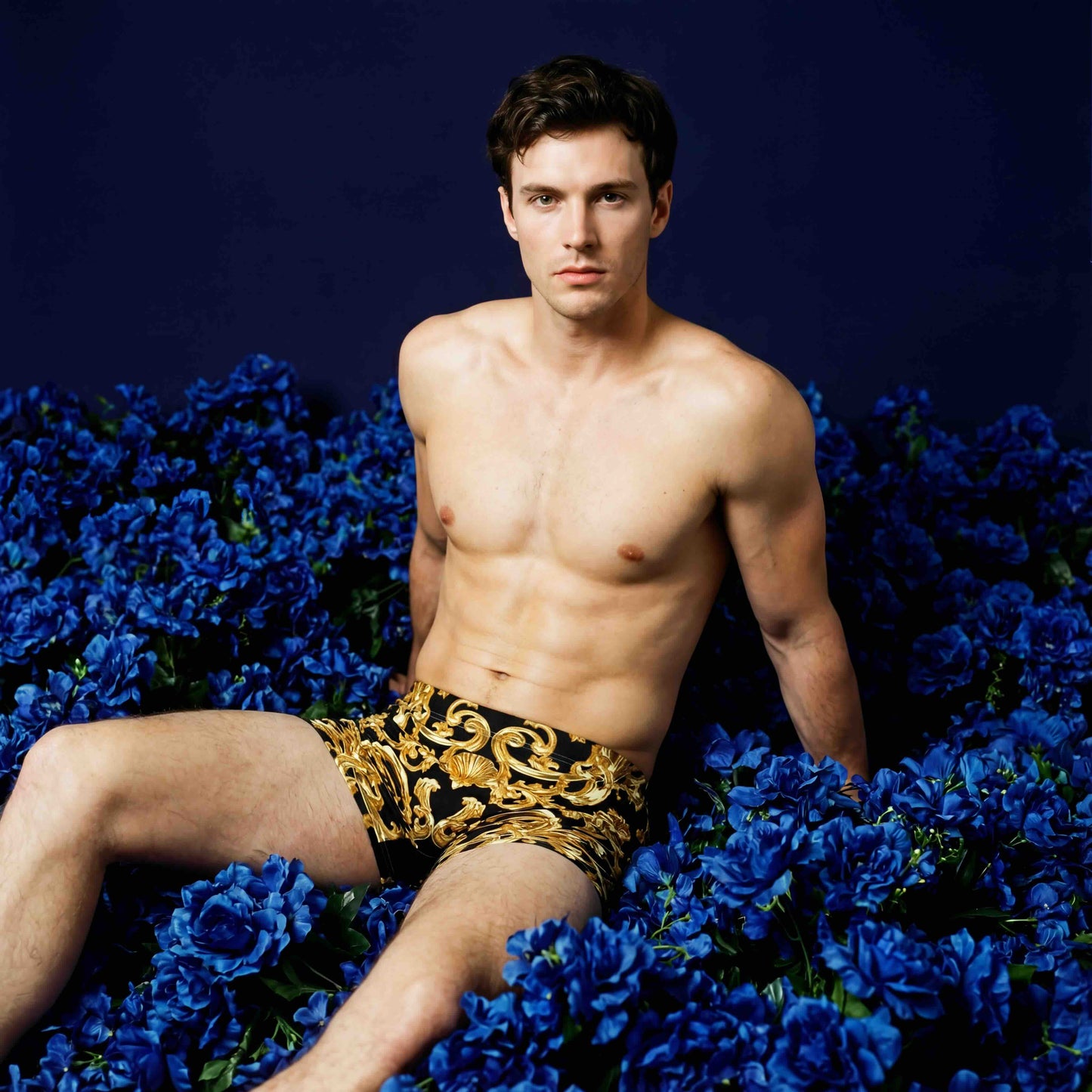 Baroque Black with Gold Shell & Acanthus Leaf Motif Men's Boxer Briefs | Bach Baroque Harmony Collection