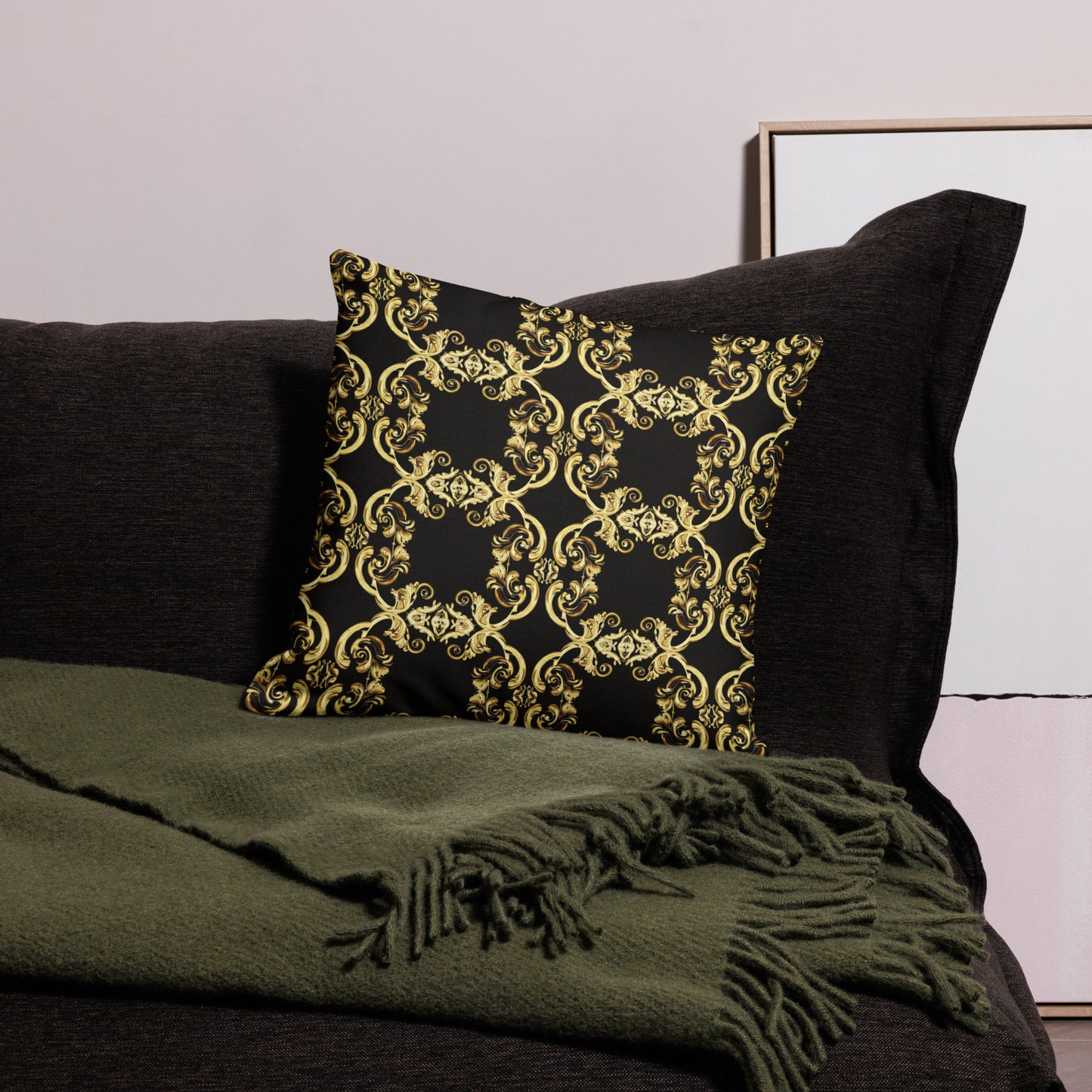 Gold Motif & Baroque Black Premium Decorative Pillows | Bach Baroque Harmony Collection