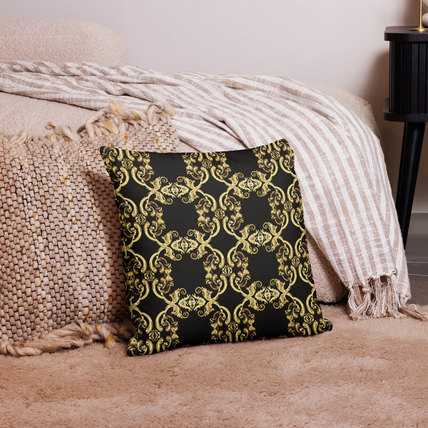 Gold Motif & Baroque Black Premium Decorative Pillows | Bach Baroque Harmony Collection