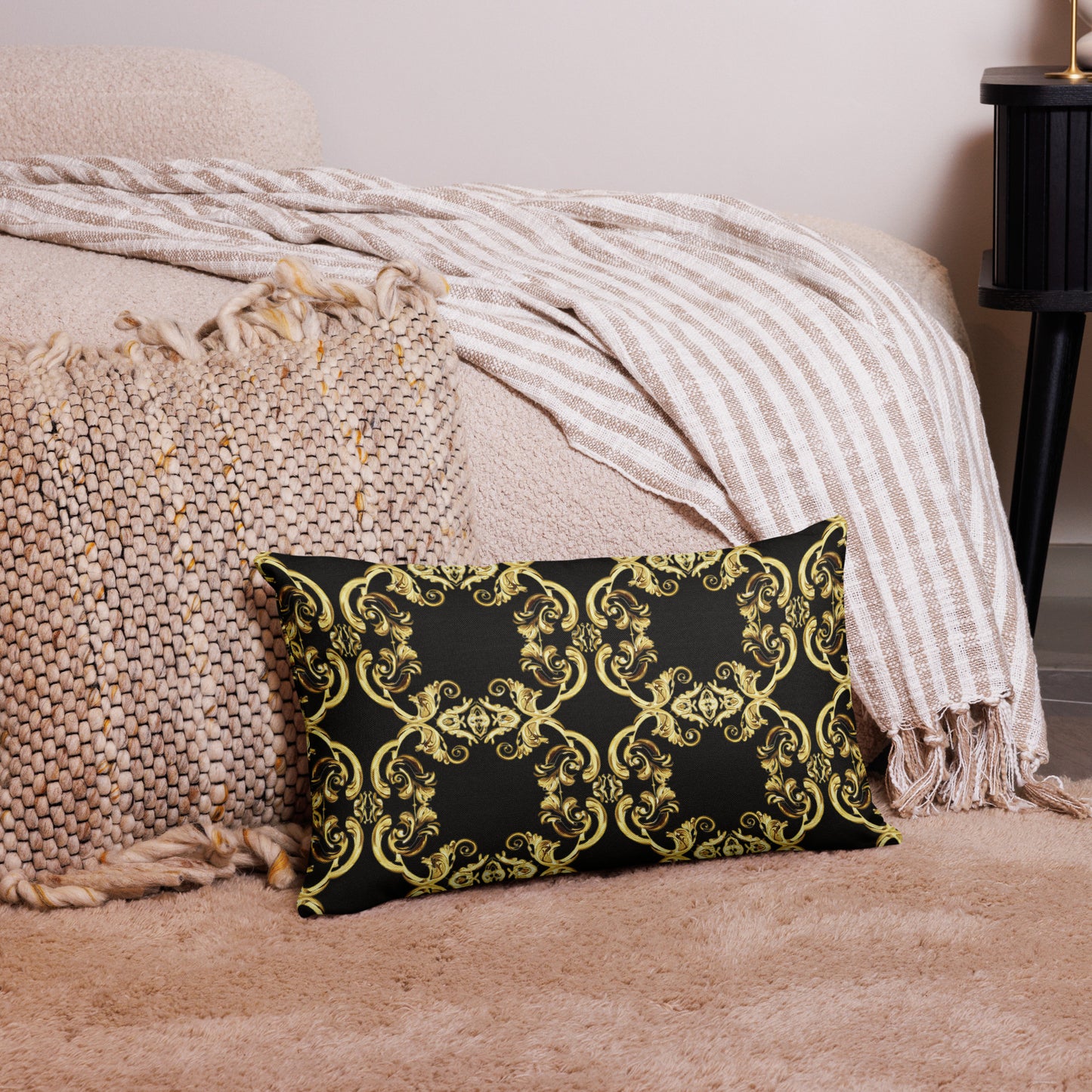 Gold Motif & Baroque Black Premium Decorative Pillows | Bach Baroque Harmony Collection