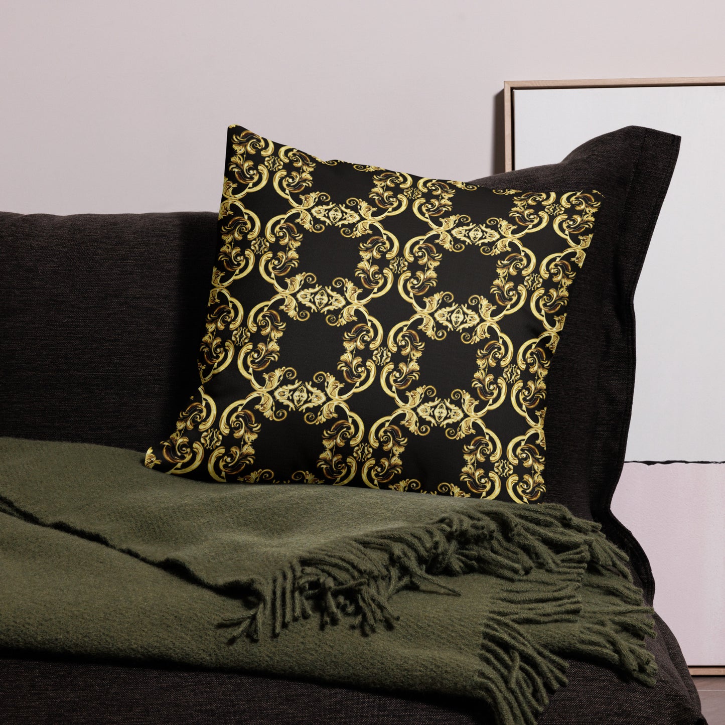 Gold Motif & Baroque Black Premium Decorative Pillows | Bach Baroque Harmony Collection
