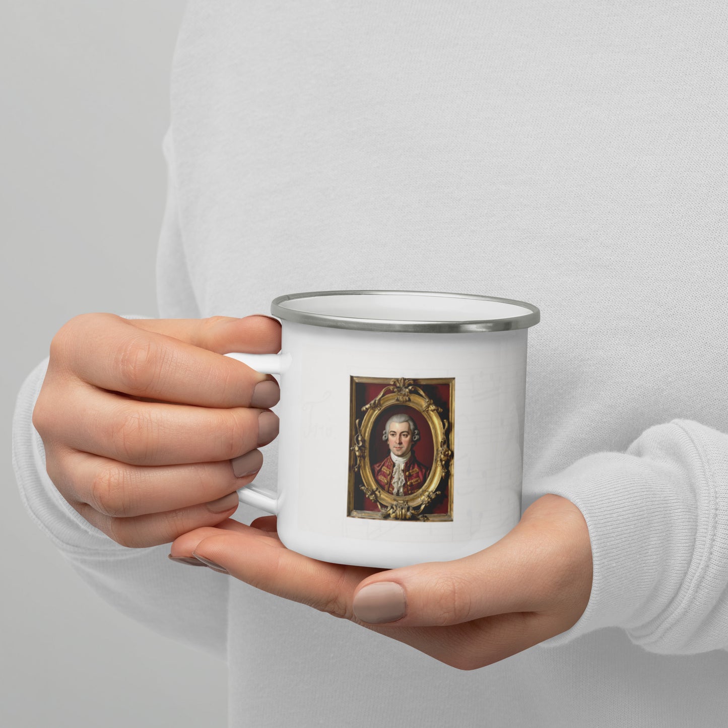 MOZART Museum Framed Portrait & Quote 12oz Enamel Mug | Classical Composer Quotes