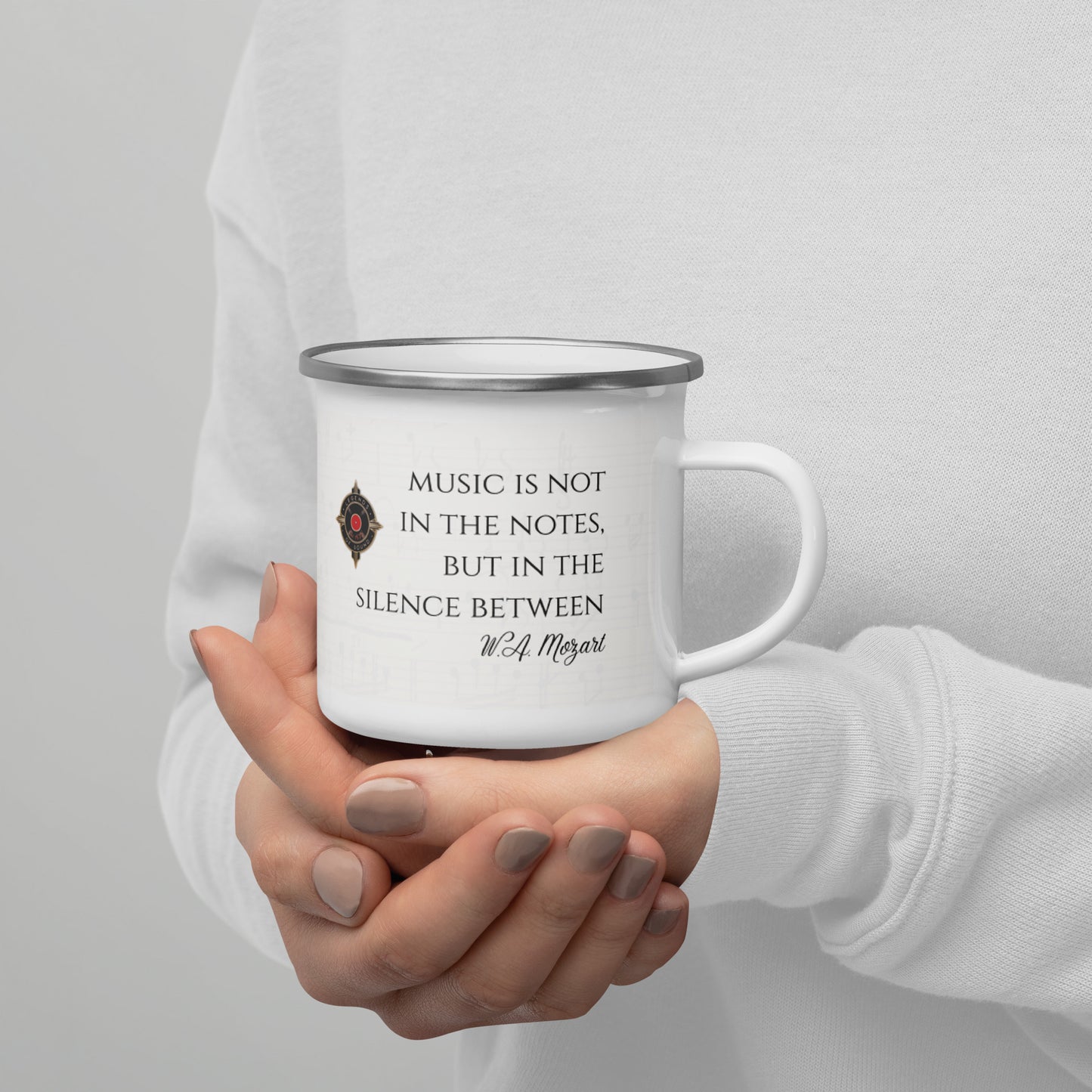 MOZART Museum Framed Portrait & Quote 12oz Enamel Mug | Classical Composer Quotes