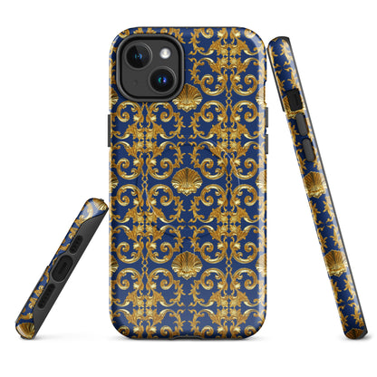 Gold Motif & Royal Sapphire Blue MagSafe® tough case for iPhone® | Bach Baroque Harmony Collection