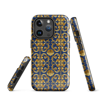 Gold Motif & Royal Sapphire Blue MagSafe® tough case for iPhone® | Bach Baroque Harmony Collection