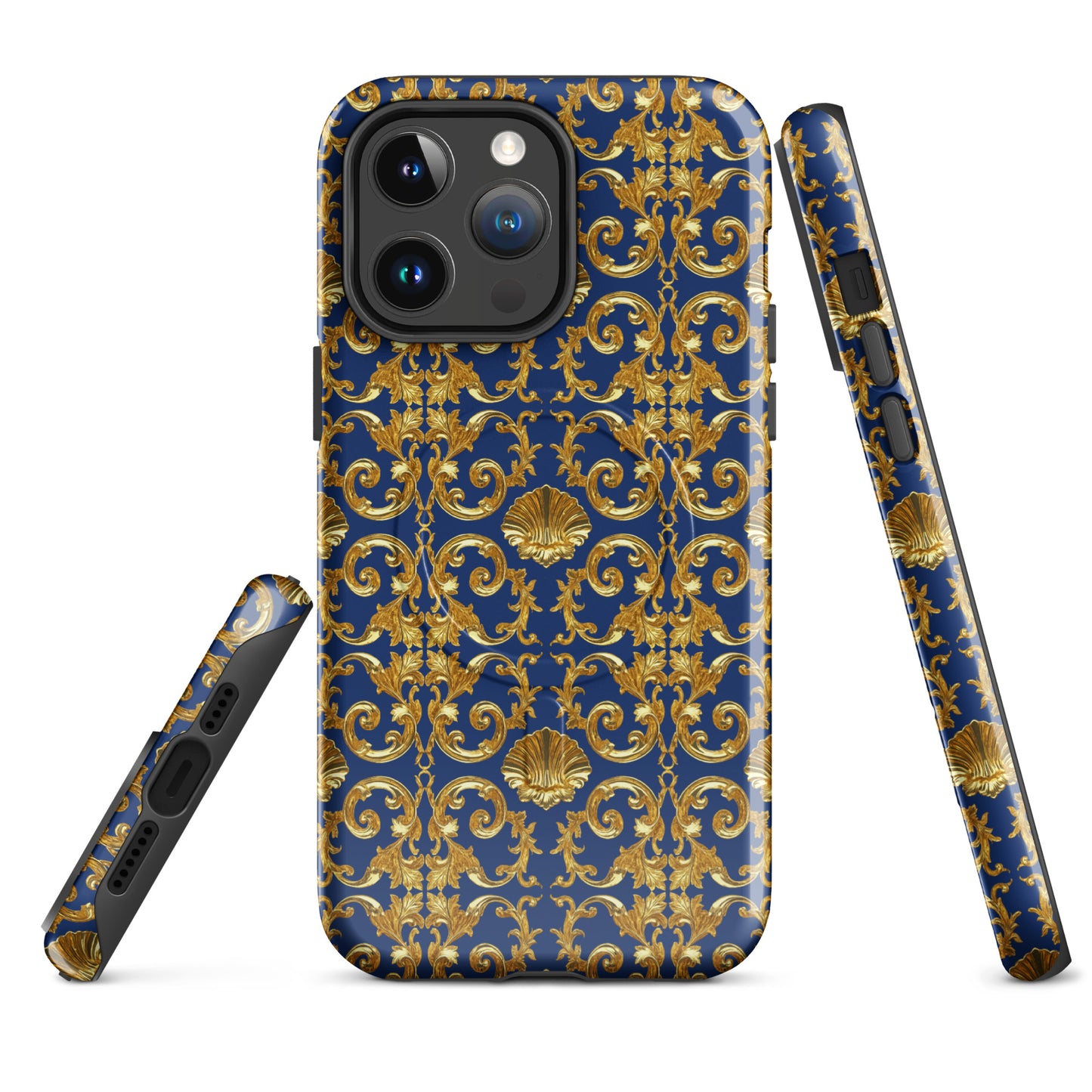 Gold Motif & Royal Sapphire Blue MagSafe® tough case for iPhone® | Bach Baroque Harmony Collection