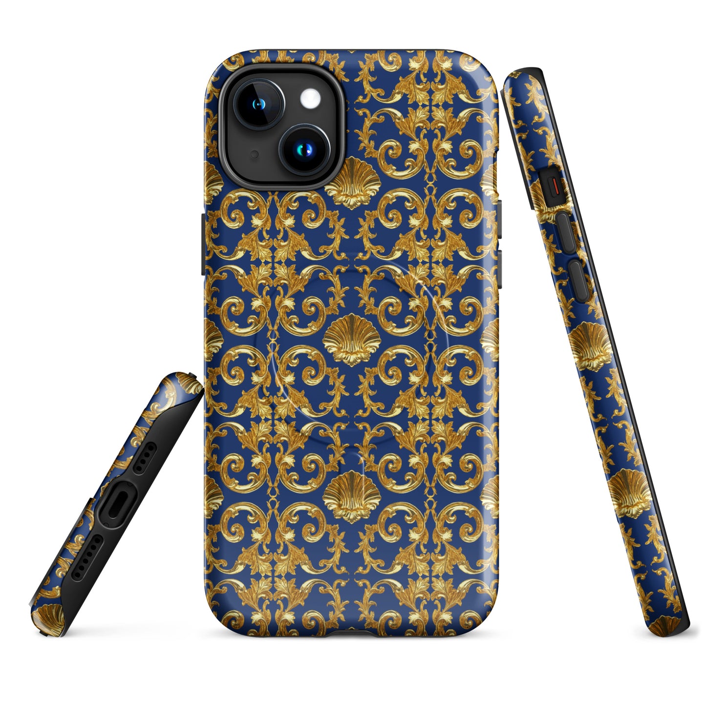 Gold Motif & Royal Sapphire Blue MagSafe® tough case for iPhone® | Bach Baroque Harmony Collection