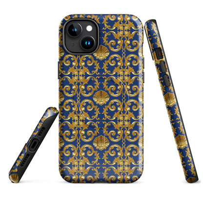 Gold Motif & Royal Sapphire Blue MagSafe® tough case for iPhone® | Bach Baroque Harmony Collection