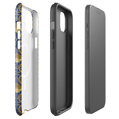 Gold Motif & Royal Sapphire Blue MagSafe® tough case for iPhone® | Bach Baroque Harmony Collection
