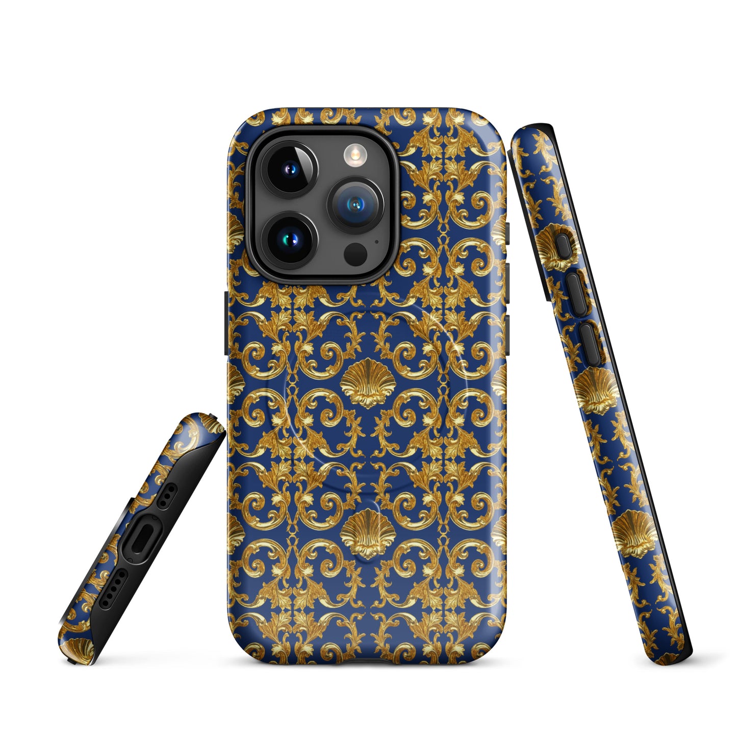 Gold Motif & Royal Sapphire Blue MagSafe® tough case for iPhone® | Bach Baroque Harmony Collection
