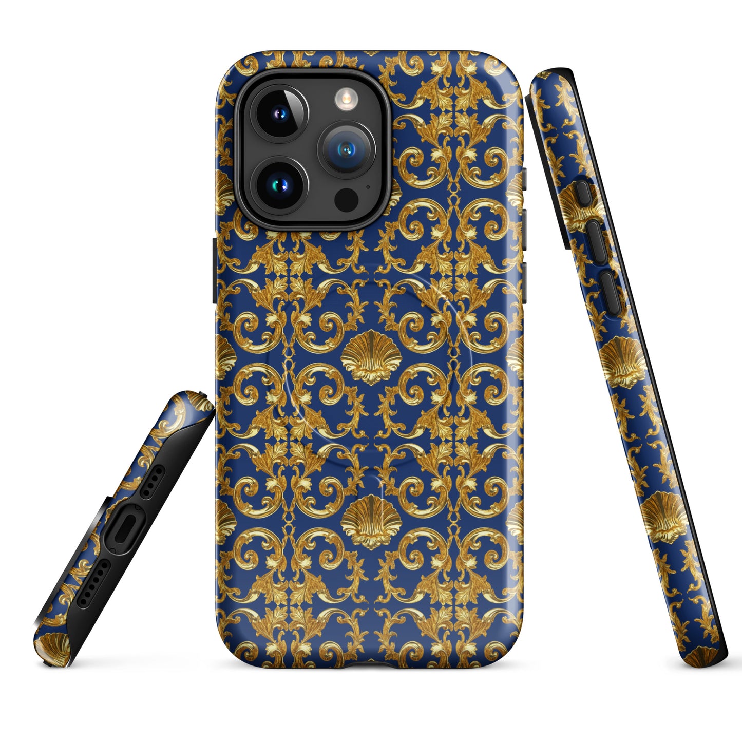 Gold Motif & Royal Sapphire Blue MagSafe® tough case for iPhone® | Bach Baroque Harmony Collection