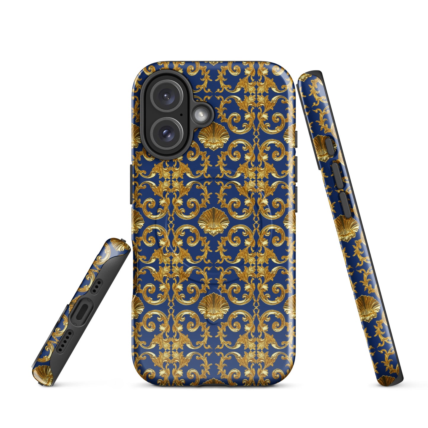 Gold Motif & Royal Sapphire Blue MagSafe® tough case for iPhone® | Bach Baroque Harmony Collection