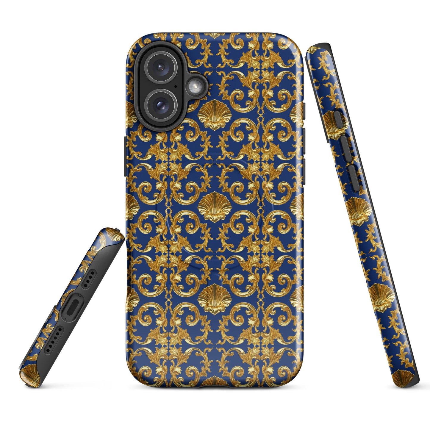 Gold Motif & Royal Sapphire Blue MagSafe® tough case for iPhone® | Bach Baroque Harmony Collection