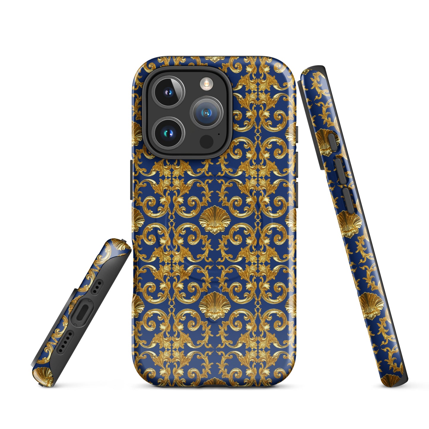 Gold Motif & Royal Sapphire Blue MagSafe® tough case for iPhone® | Bach Baroque Harmony Collection