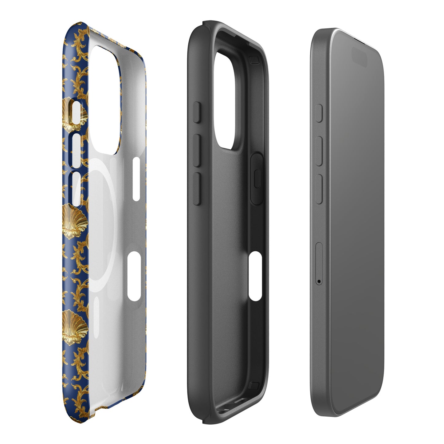 Gold Motif & Royal Sapphire Blue MagSafe® tough case for iPhone® | Bach Baroque Harmony Collection