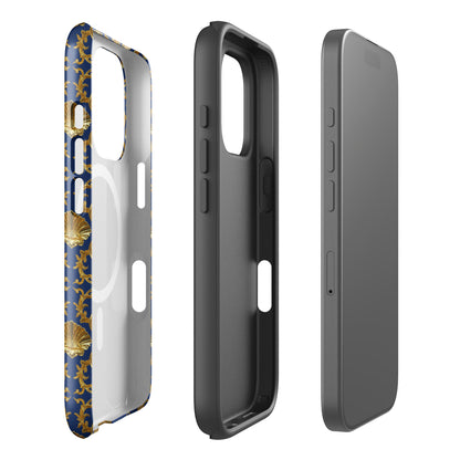 Gold Motif & Royal Sapphire Blue MagSafe® tough case for iPhone® | Bach Baroque Harmony Collection