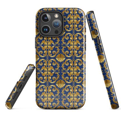 Gold Motif & Royal Sapphire Blue MagSafe® tough case for iPhone® | Bach Baroque Harmony Collection
