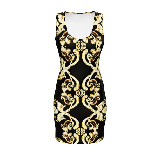 Gold Motif & Baroque Black Bodycon dress | Bach Baroque Harmony Collection