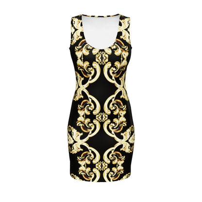 Gold Motif & Baroque Black Bodycon dress | Bach Baroque Harmony Collection
