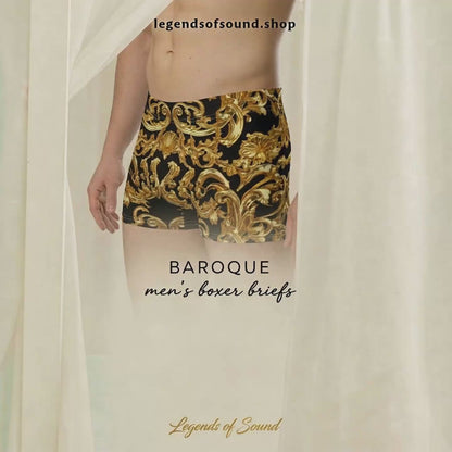 Baroque Black with Gold Shell & Acanthus Leaf Motif Men's Boxer Briefs | Bach Baroque Harmony Collection