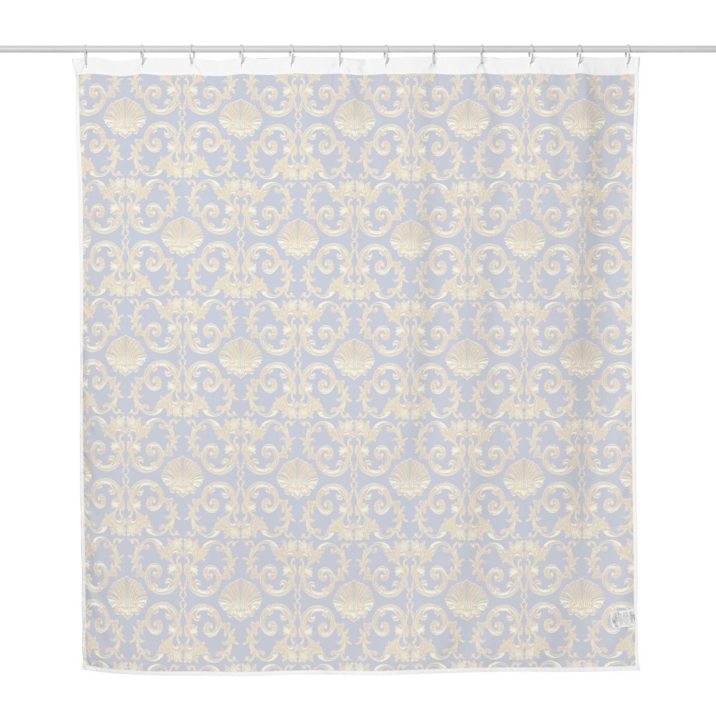 Baroque Gold Shell & Acanthus Leaf Motif on Royal Sapphire Blue Shower curtain | Bach Baroque Harmony Collection