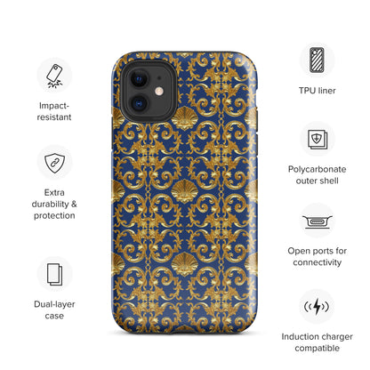 Gold Motif & Royal Sapphire Blue Tough Case for iPhone® | Bach Baroque Harmony Collection