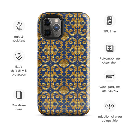 Gold Motif & Royal Sapphire Blue Tough Case for iPhone® | Bach Baroque Harmony Collection