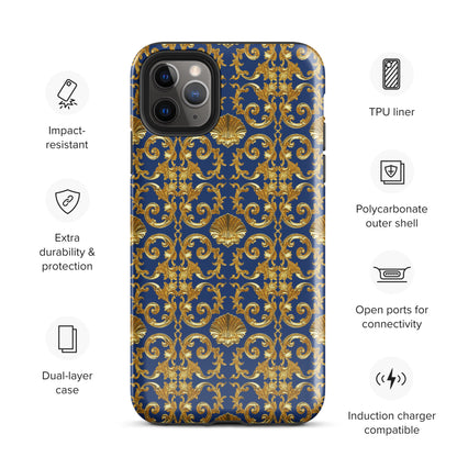 Gold Motif & Royal Sapphire Blue Tough Case for iPhone® | Bach Baroque Harmony Collection