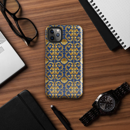 Gold Motif & Royal Sapphire Blue Tough Case for iPhone® | Bach Baroque Harmony Collection