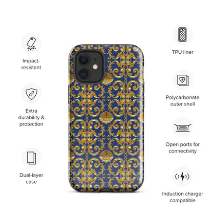 Gold Motif & Royal Sapphire Blue Tough Case for iPhone® | Bach Baroque Harmony Collection