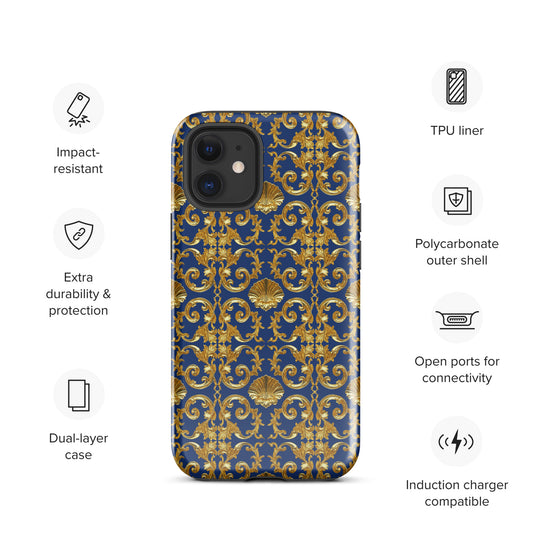 Gold Motif & Royal Sapphire Blue Tough Case for iPhone® | Bach Baroque Harmony Collection