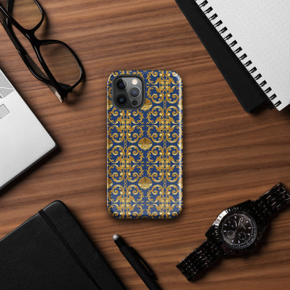 Gold Motif & Royal Sapphire Blue Tough Case for iPhone® | Bach Baroque Harmony Collection