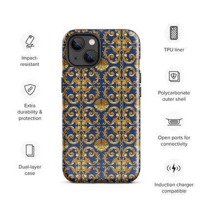 Gold Motif & Royal Sapphire Blue Tough Case for iPhone® | Bach Baroque Harmony Collection