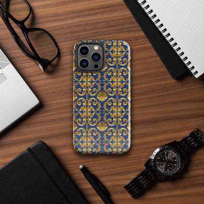 Gold Motif & Royal Sapphire Blue Tough Case for iPhone® | Bach Baroque Harmony Collection
