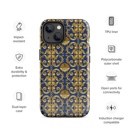 Gold Motif & Royal Sapphire Blue Tough Case for iPhone® | Bach Baroque Harmony Collection
