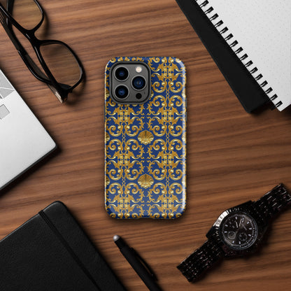 Gold Motif & Royal Sapphire Blue Tough Case for iPhone® | Bach Baroque Harmony Collection