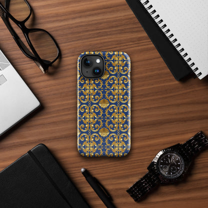 Gold Motif & Royal Sapphire Blue Tough Case for iPhone® | Bach Baroque Harmony Collection