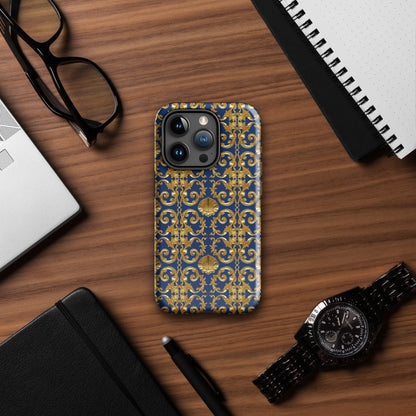 Gold Motif & Royal Sapphire Blue Tough Case for iPhone® | Bach Baroque Harmony Collection
