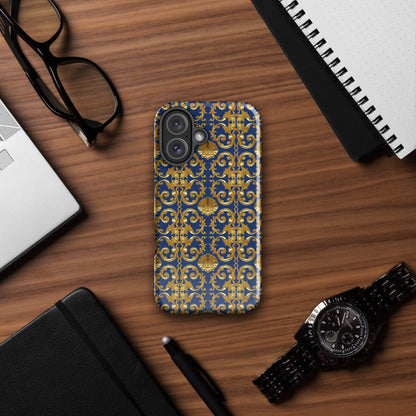 Gold Motif & Royal Sapphire Blue Tough Case for iPhone® | Bach Baroque Harmony Collection