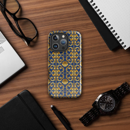 Gold Motif & Royal Sapphire Blue Tough Case for iPhone® | Bach Baroque Harmony Collection