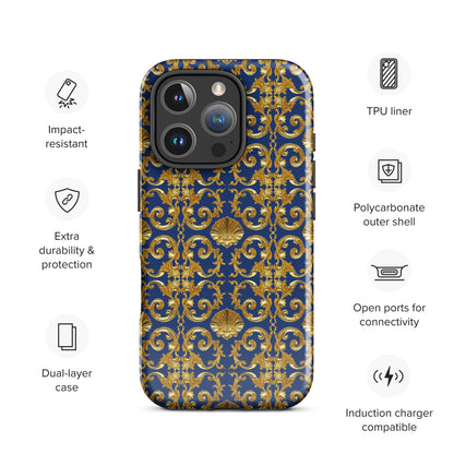 Gold Motif & Royal Sapphire Blue Tough Case for iPhone® | Bach Baroque Harmony Collection